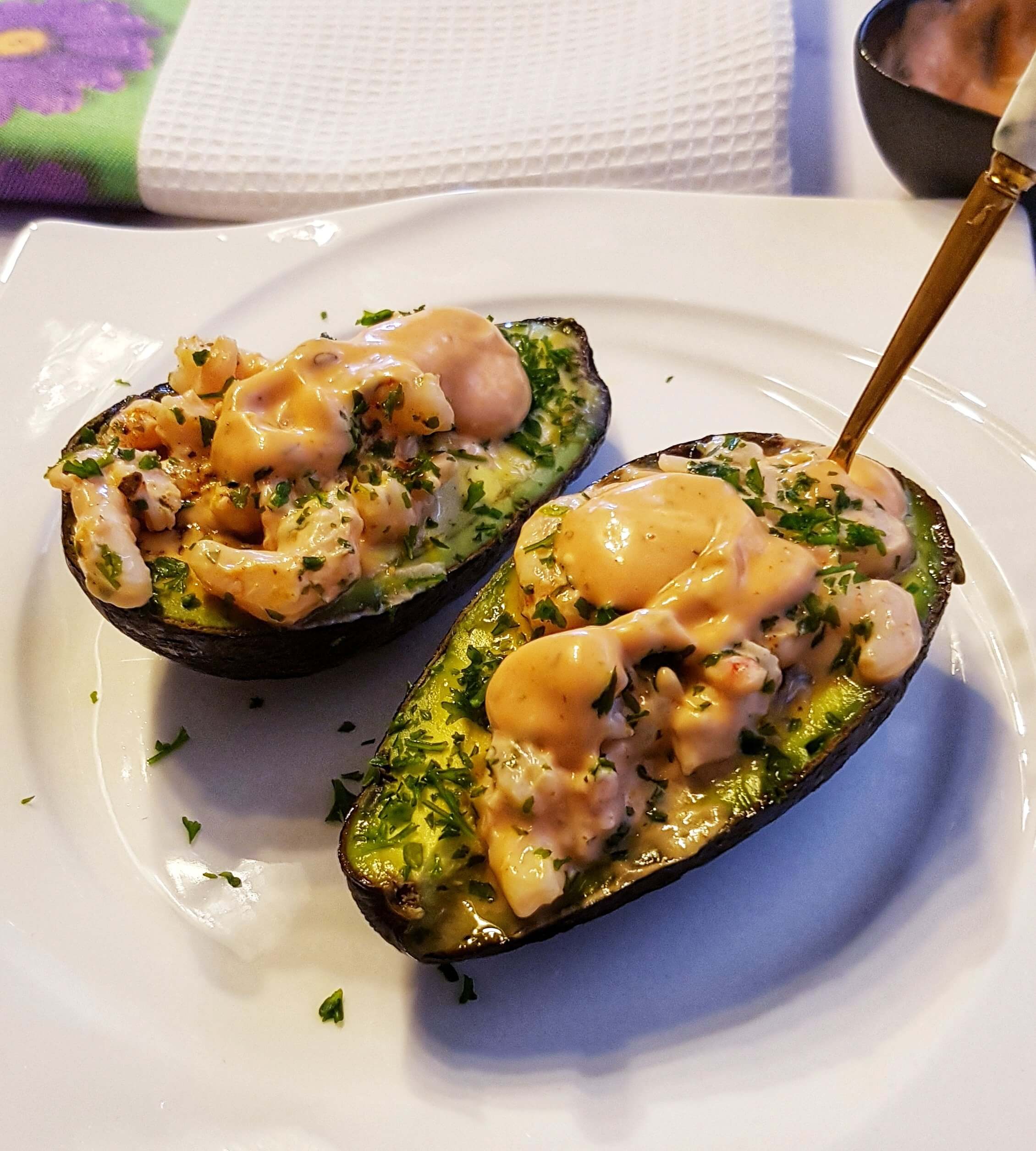 Prawn stuffed avocado boats - healthy avocado recipes, stuffed avocado recipes,