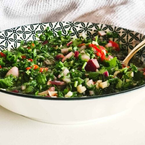 A bowl of cilantro chimichurri.