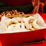 A box of keto vanilla almond crescent cookies.
