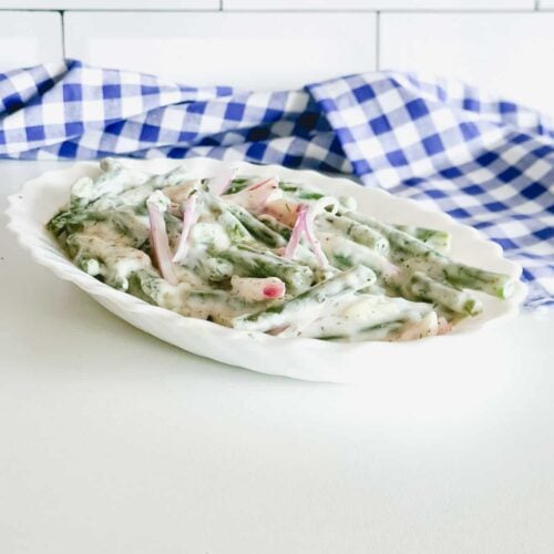A photo of some German green bean salad.