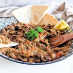 An overhead picture of the Moroccan Aubergine and Tomato Dip (Zaalouk)