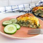 Air fryer crustless quiche on a plate.