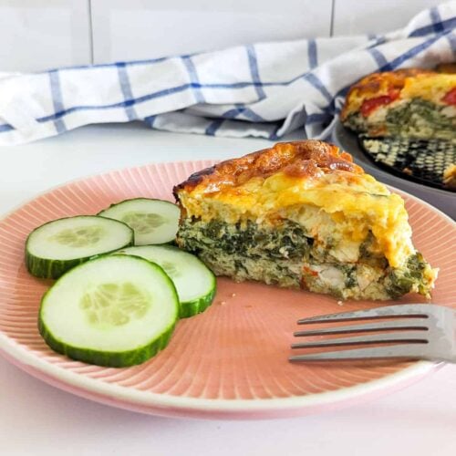 Air fryer crustless quiche on a plate.