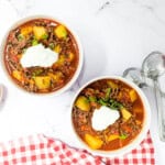 Two bowls of German Bauerntopf.