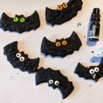 Cookies decorated using black royal icing.