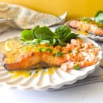Air fried salmon cooked from frozen.