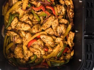 Chicken fajitas in an air fryer.
