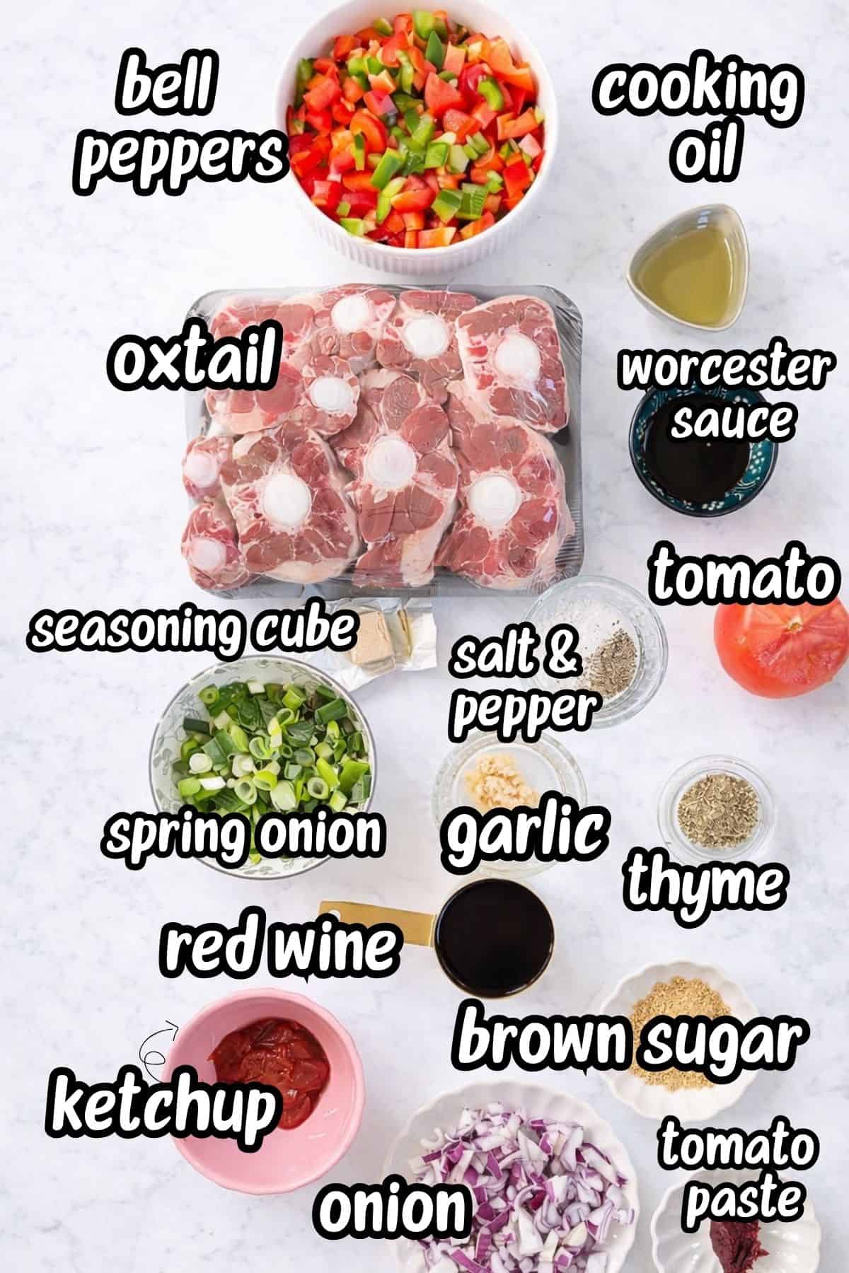 Ingredients for making South African oxtail.