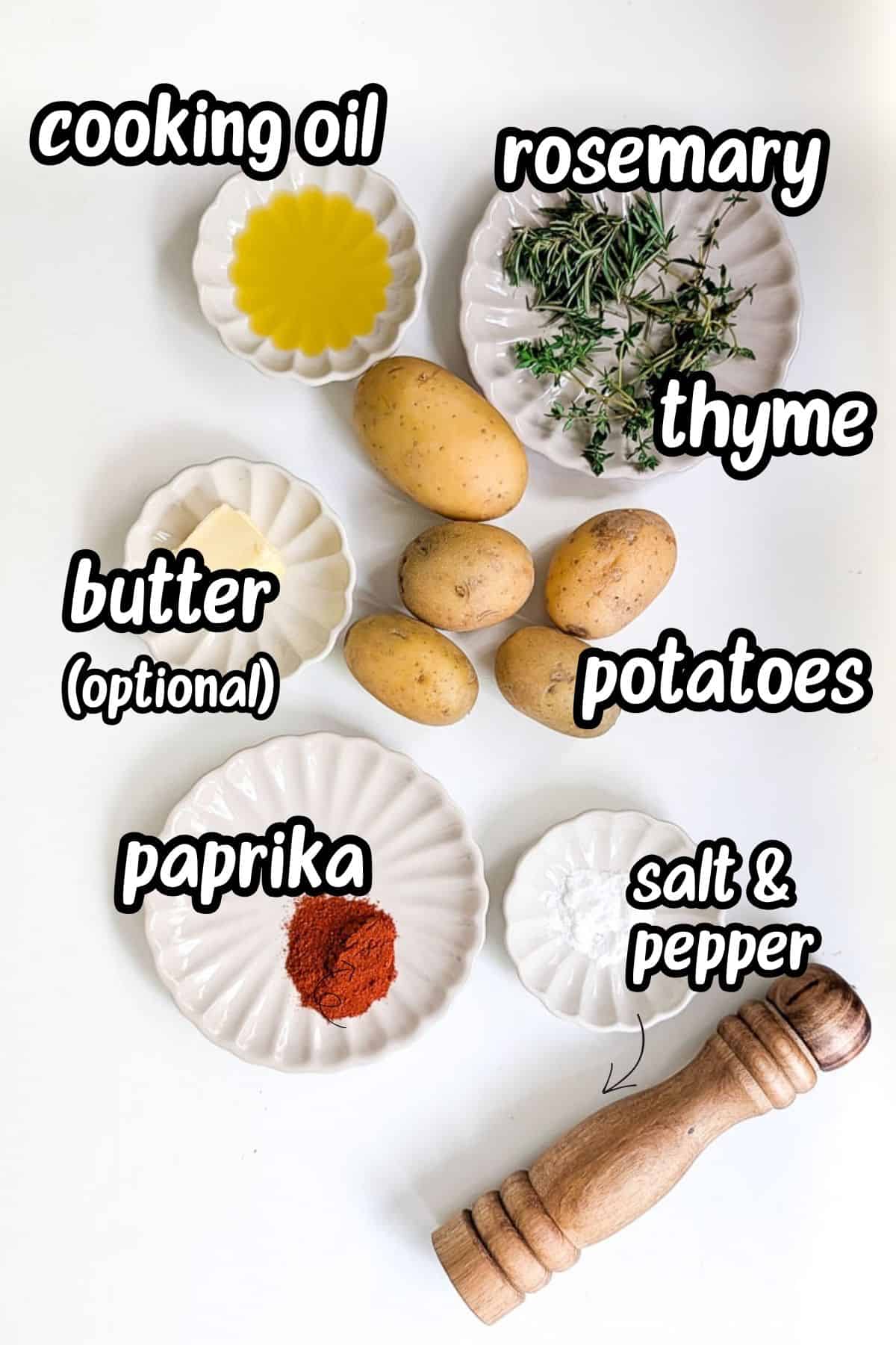 Ingredients for air fryer diced potatoes laid out on a counter.