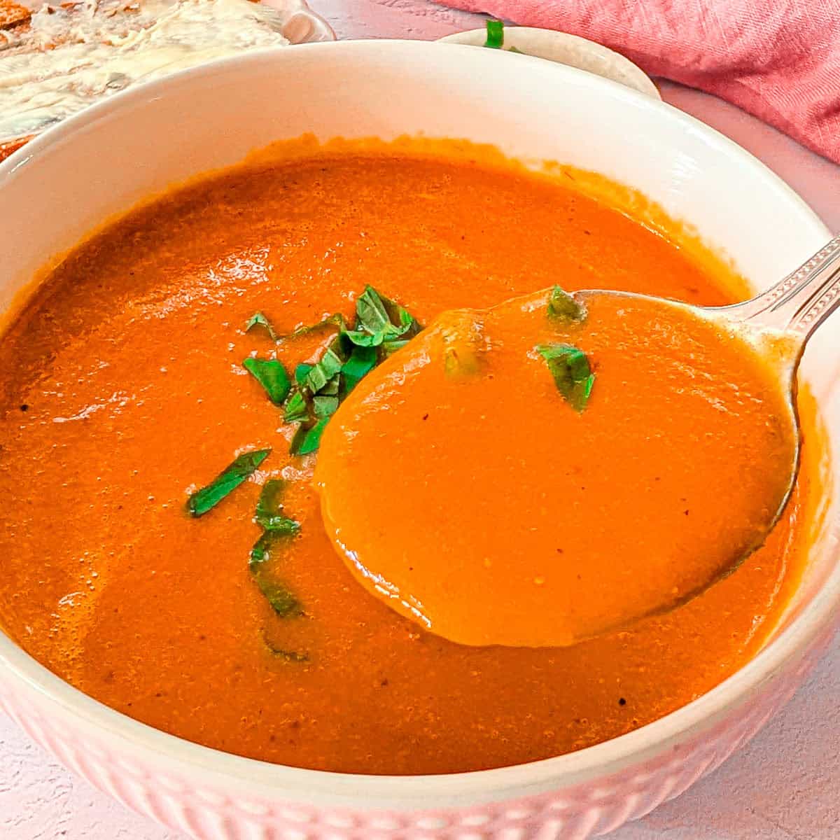 Soup maker tomato soup served in a bowl.